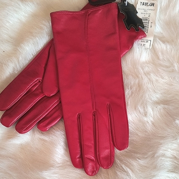 NWT Taylor Red Leather Gloves. Size Large. - Picture 2 of 5